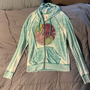***SOLD*** Roxy Teal Zip-Up Hoodie with Graphic Design
